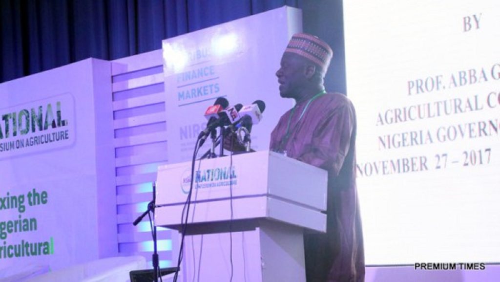 Prof. Abba Gambo delivering a paper on "Untangling the bottlenecks towards Nigeria's Agriculture transformation." [Photo Credit: https://www.premiumtimesng.com]
